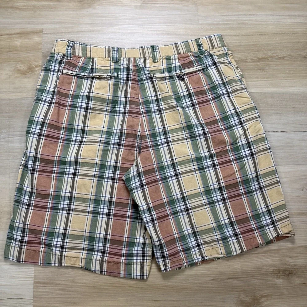 Banana Republic Plaid Chino Shorts Men Size 34 White Beige Brown Summer Casual